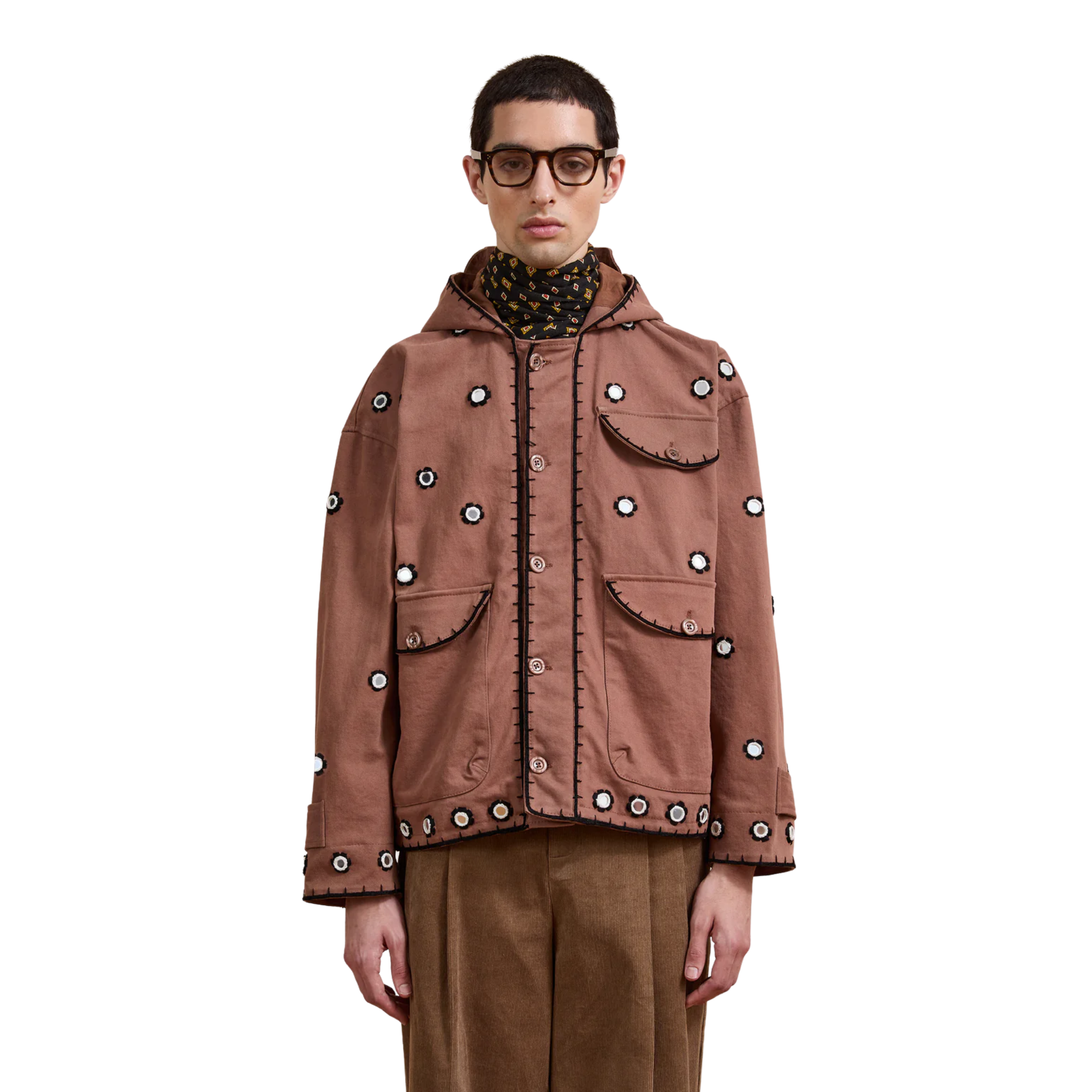 Hand Embroidered Hooded Jacket Espresso