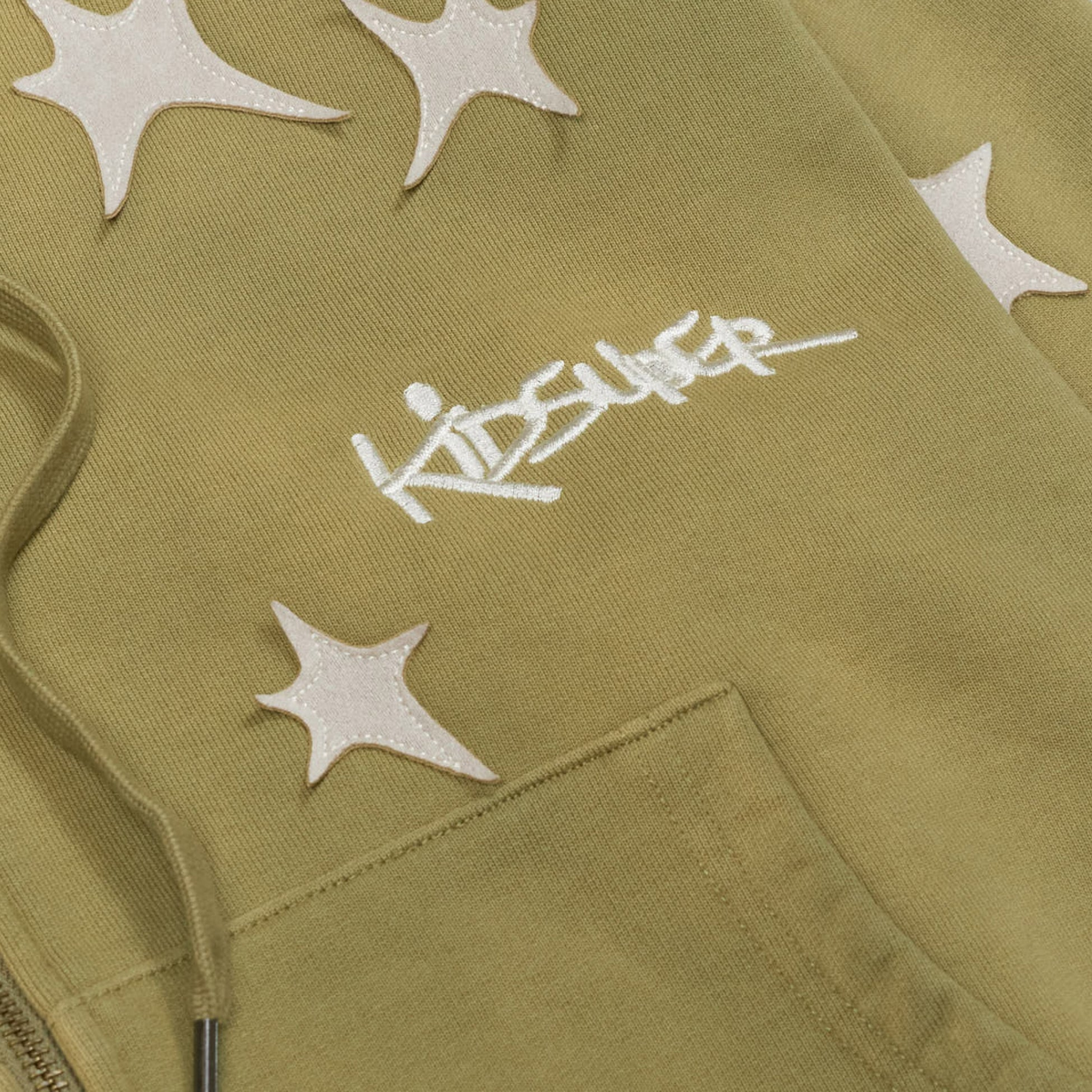 Stars patchwork washed hoodie-green