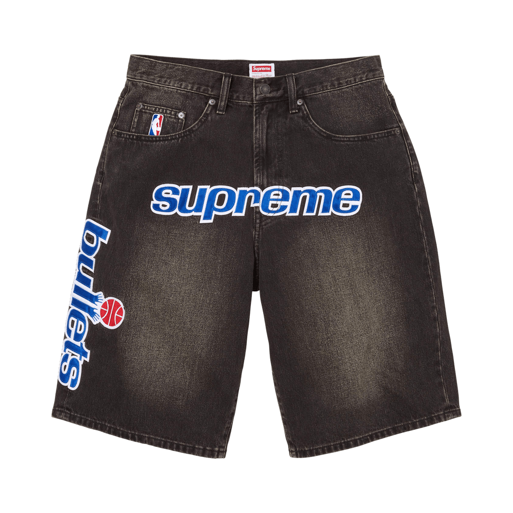 Supreme x Mitchell &amp; Ness Washington Bullets Baggy Denim Short 'Washed Black'