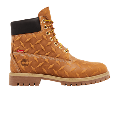 Supreme x Timberland 6 Inch Premium Waterproof Boot Embossed Diamond Plate Wheat