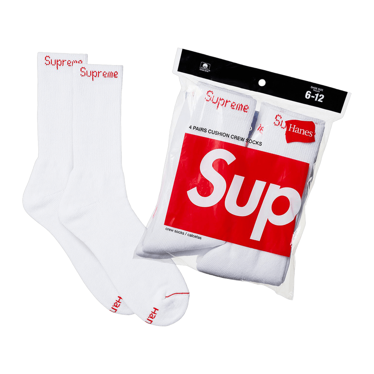 Supreme x Hanes Crew Socks (4 Pack) 'White'