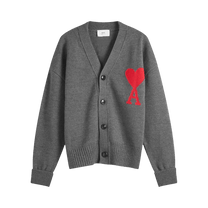 Ami Large A Heart Cardigan 'Grey/Red'