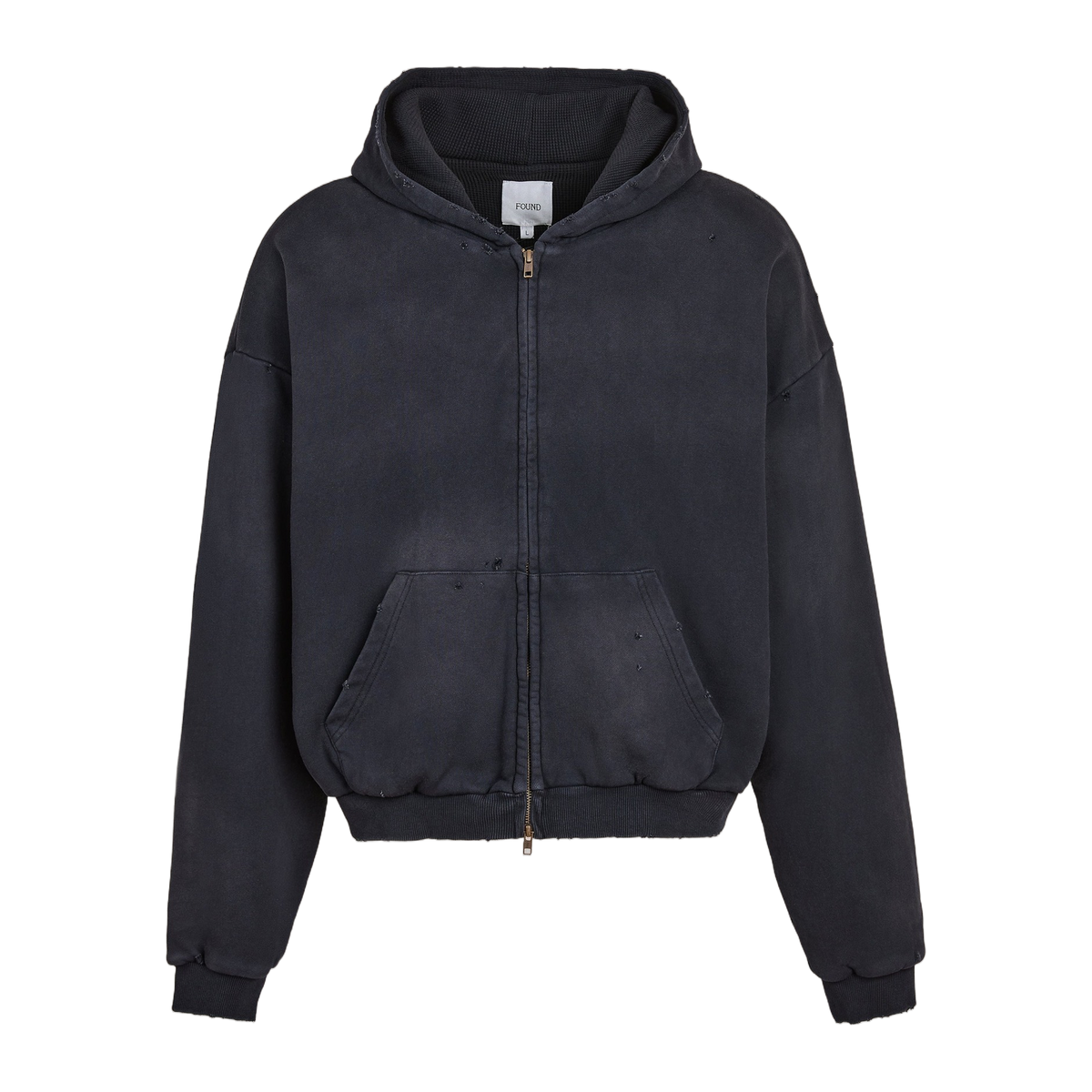 Distressed Thermal-Lined Zip Up Hoodie, front
