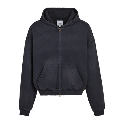 Distressed Thermal-Lined Zip Up Hoodie, front