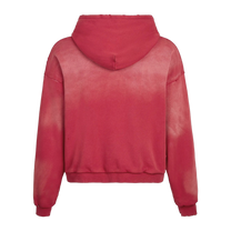 Distressed Thermal-Lined Zip Up Hoodie Vintage Red, back