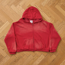 Distressed Thermal-Lined Zip Up Hoodie Vintage Red, detail 2
