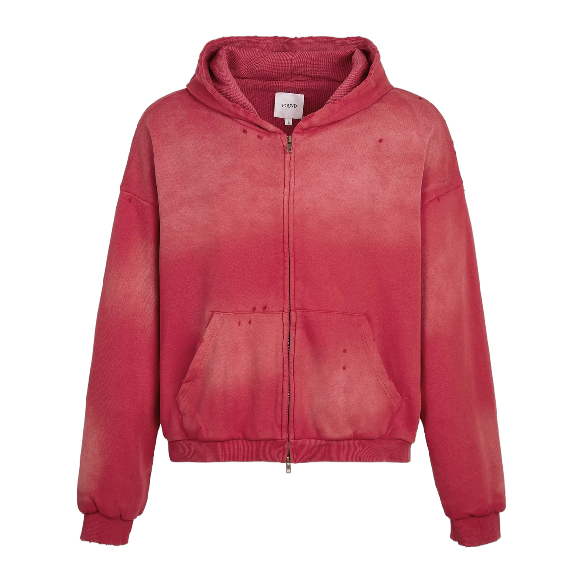 Distressed Thermal-Lined Zip Up Hoodie Vintage Red, front