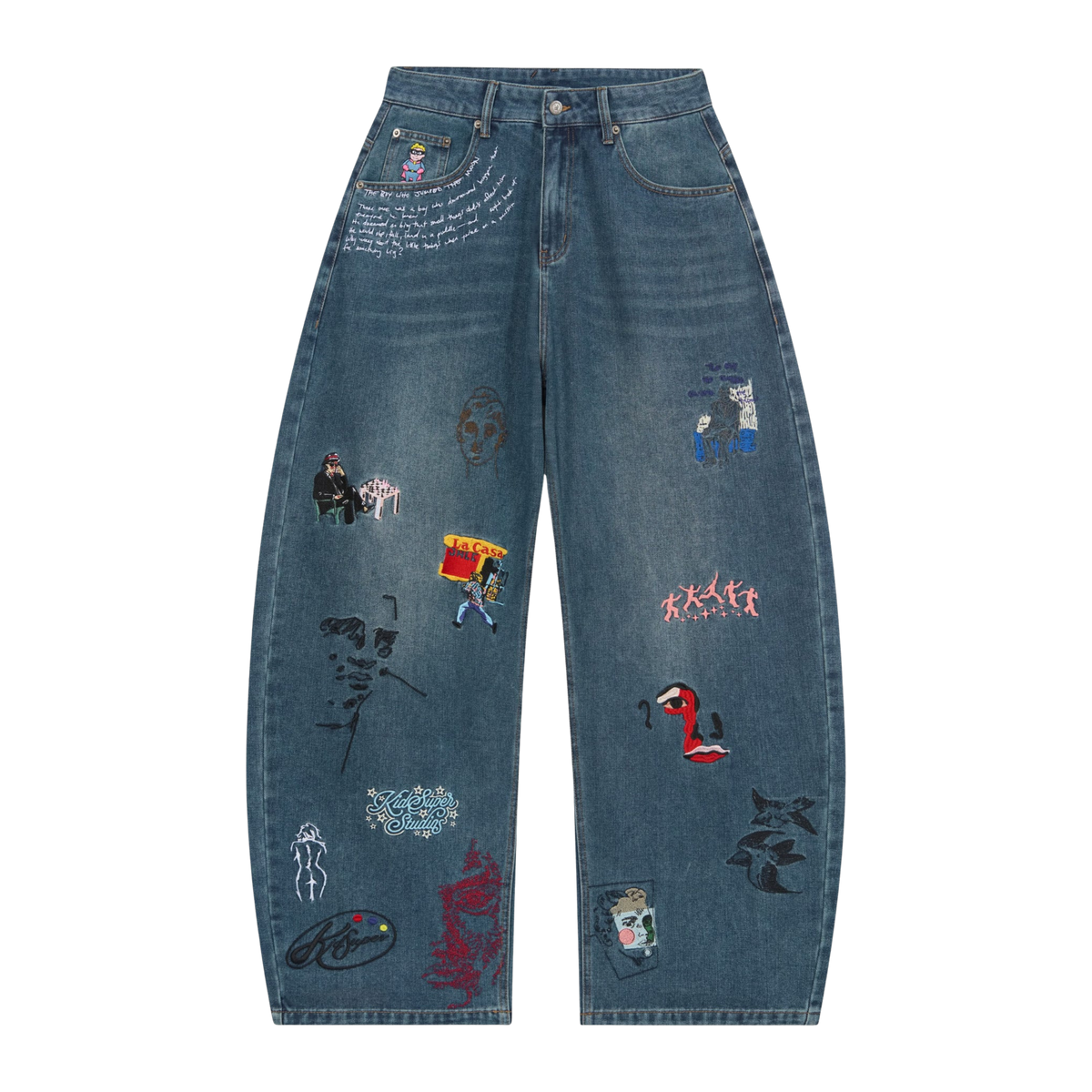 Embroidered Paintings Balloon Pants