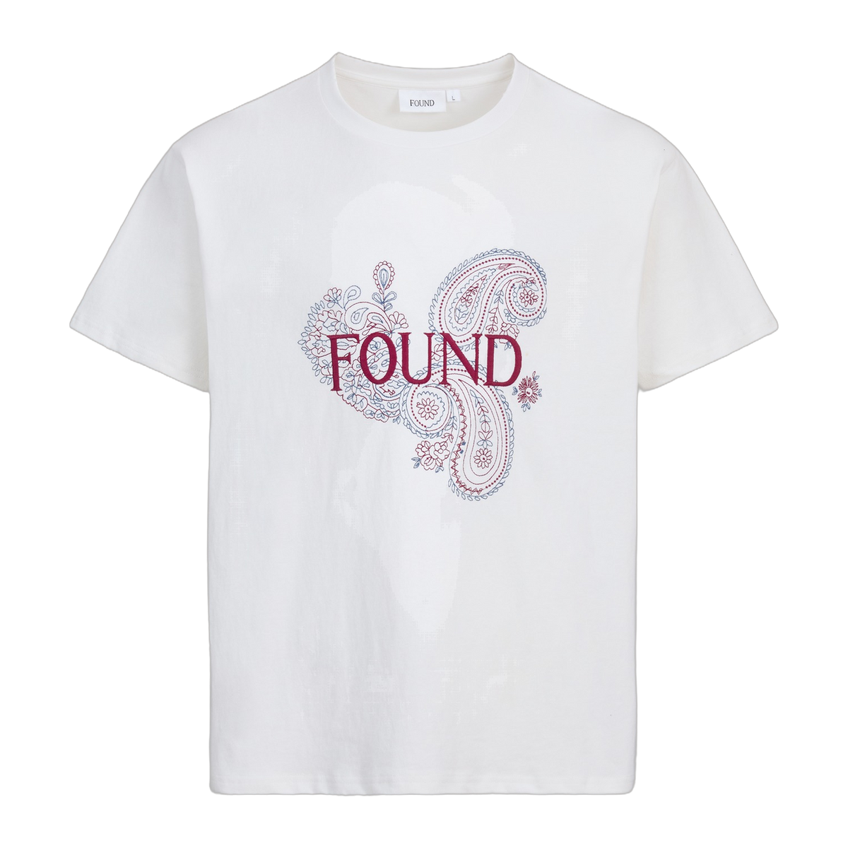 Embroidered Paisley Tee Off White, front