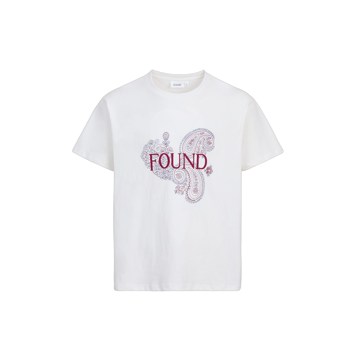 Embroidered Paisley Tee Off White, front