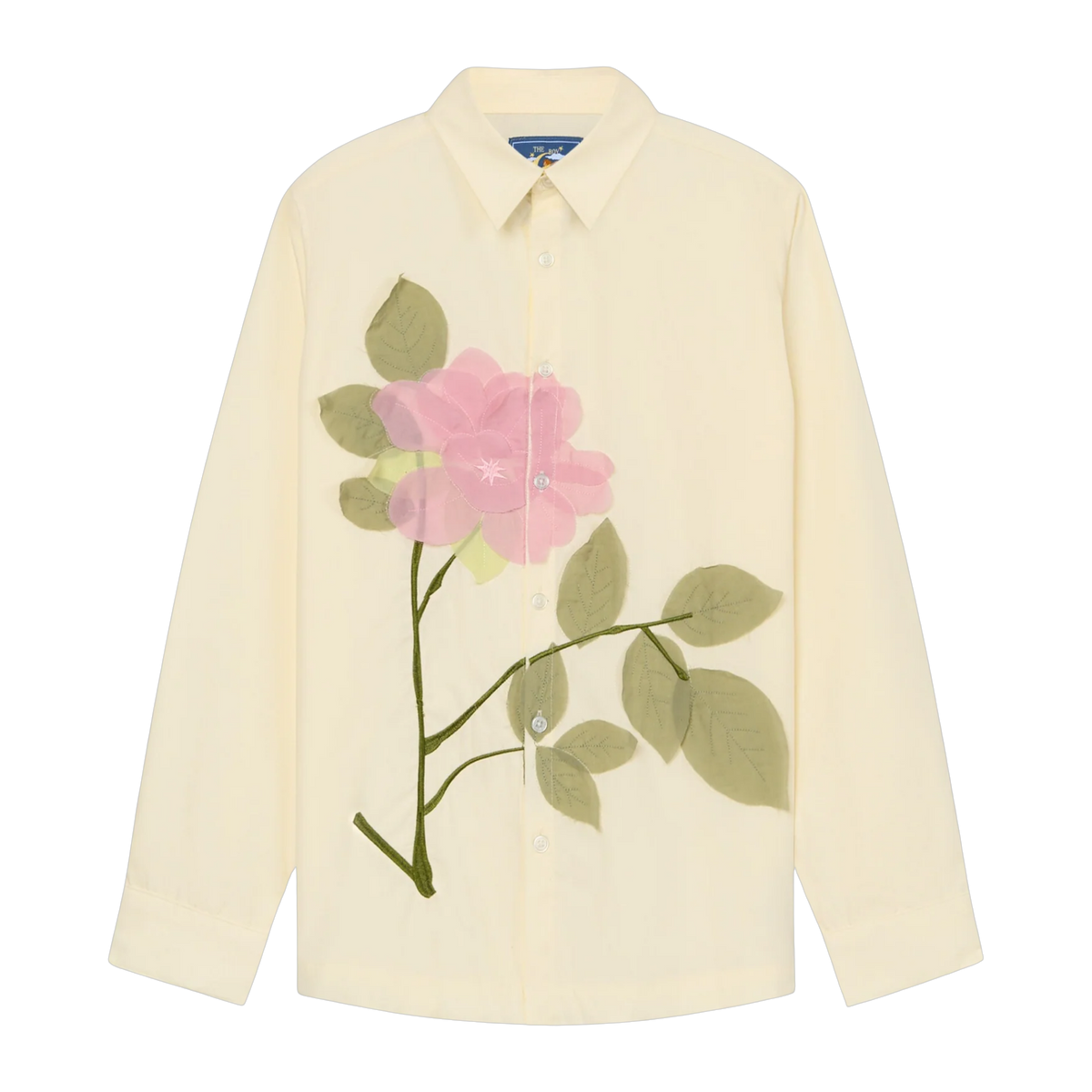 Flower Applique Button Up Shirt White