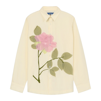 Flower Applique Button Up Shirt White