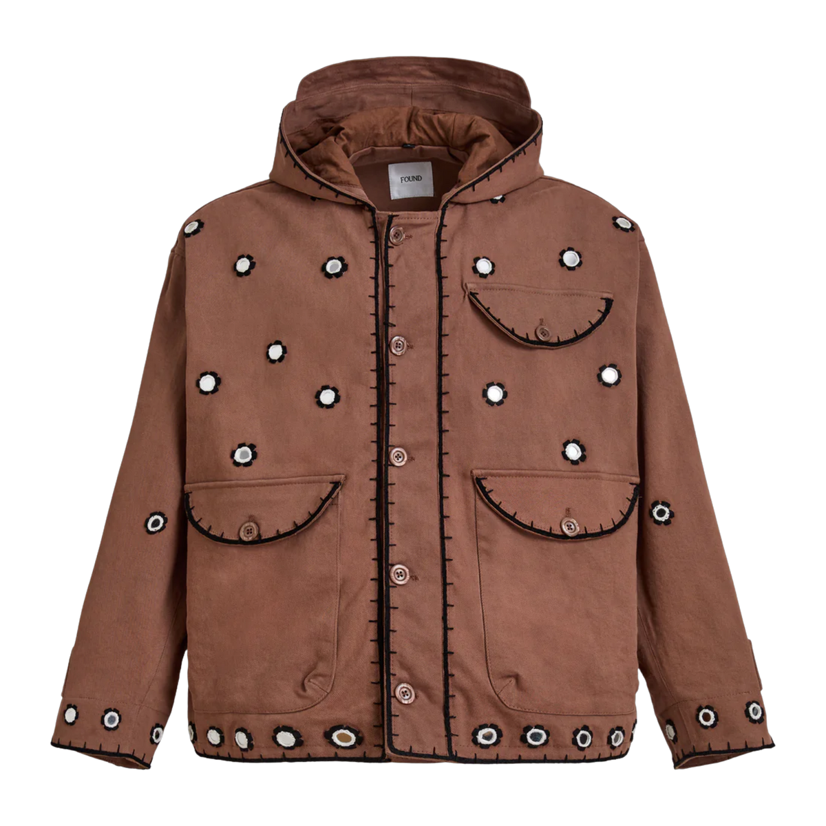 Hand Embroidered Hooded Jacket Espresso