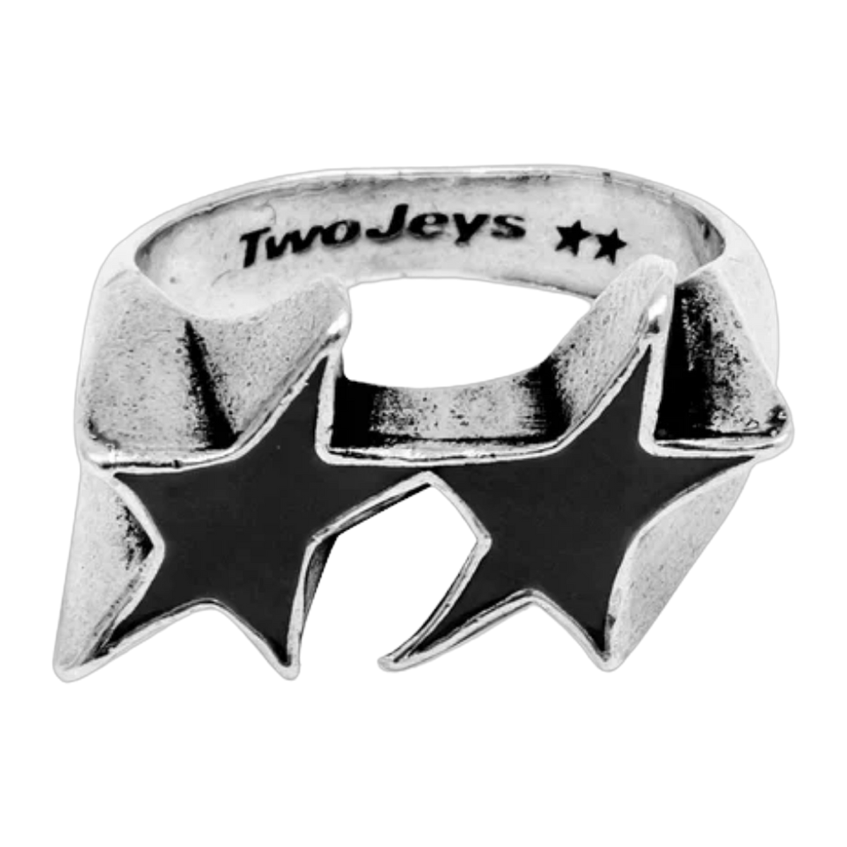 Icon Black Enameled Single Ring Silver