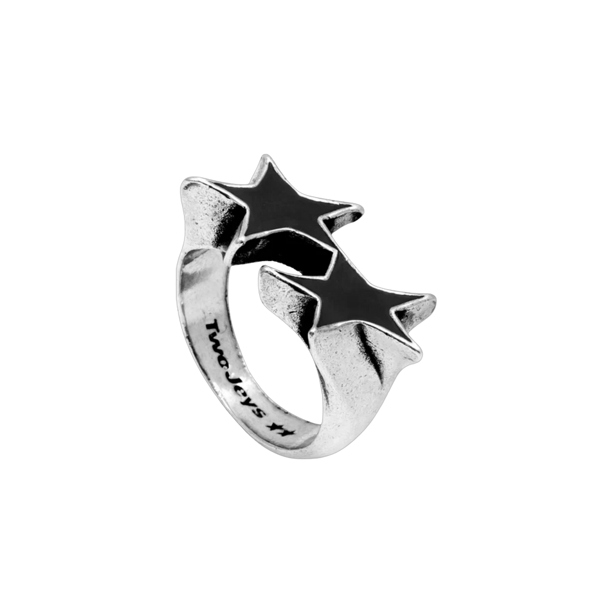 Icon Black Enameled Single Ring Silver