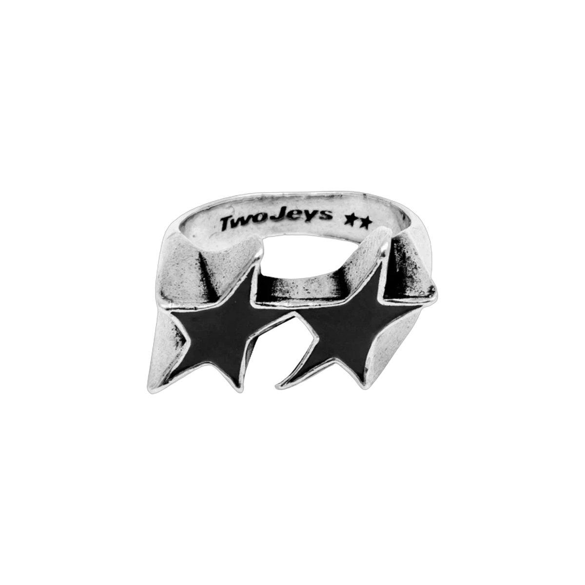 Icon Black Enameled Single Ring Silver