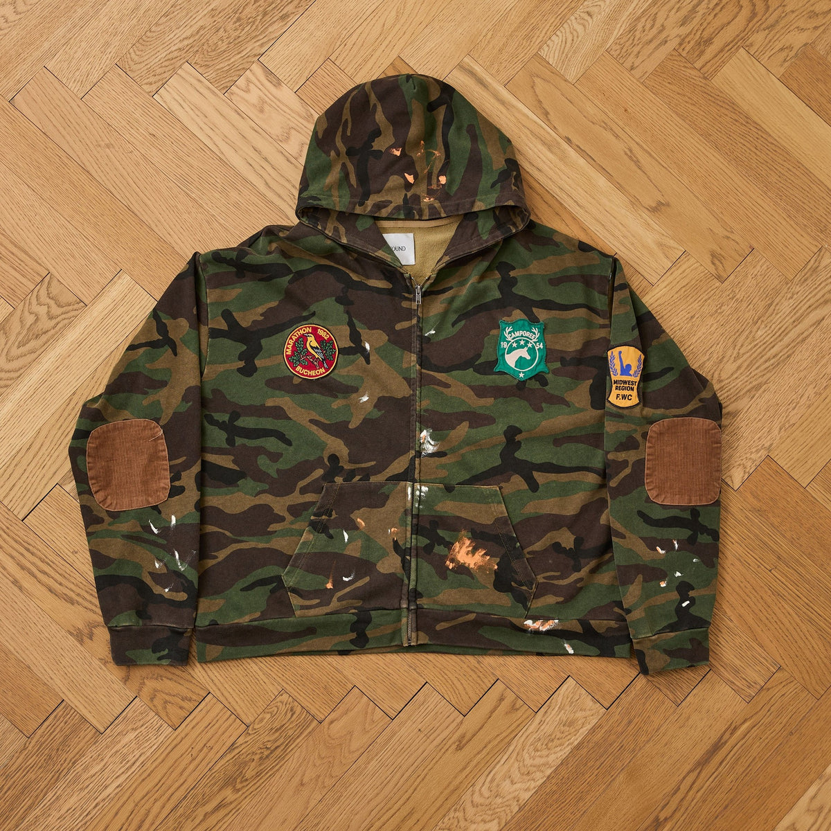 Patch Camo Zip Up Hoodie Vintage Woodland, detail 1