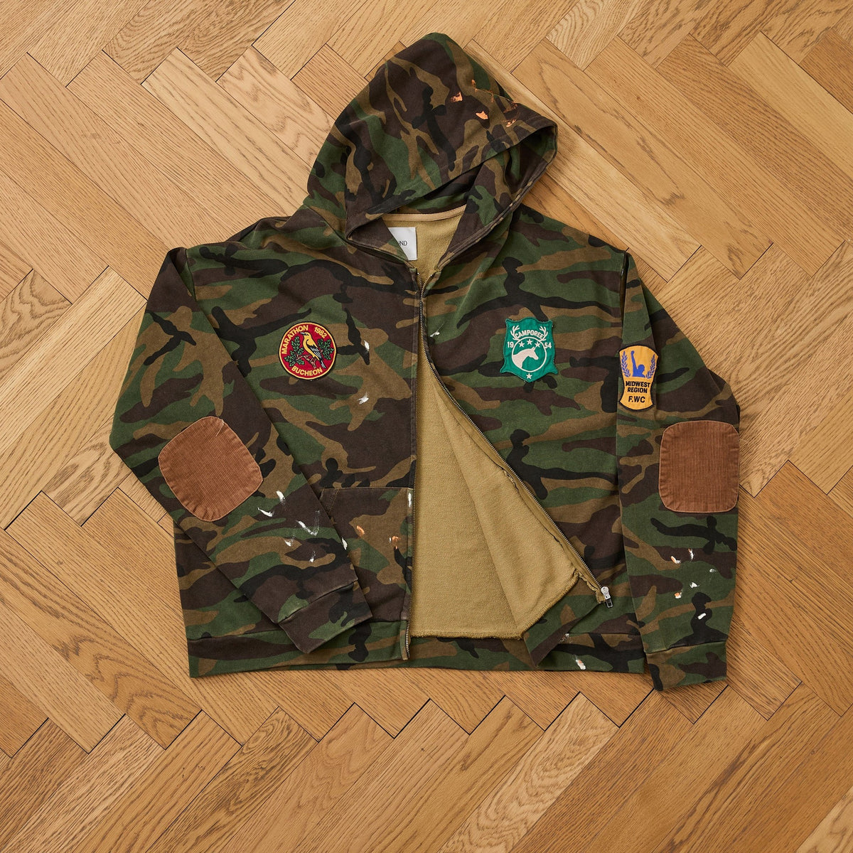Patch Camo Zip Up Hoodie Vintage Woodland, detail 2
