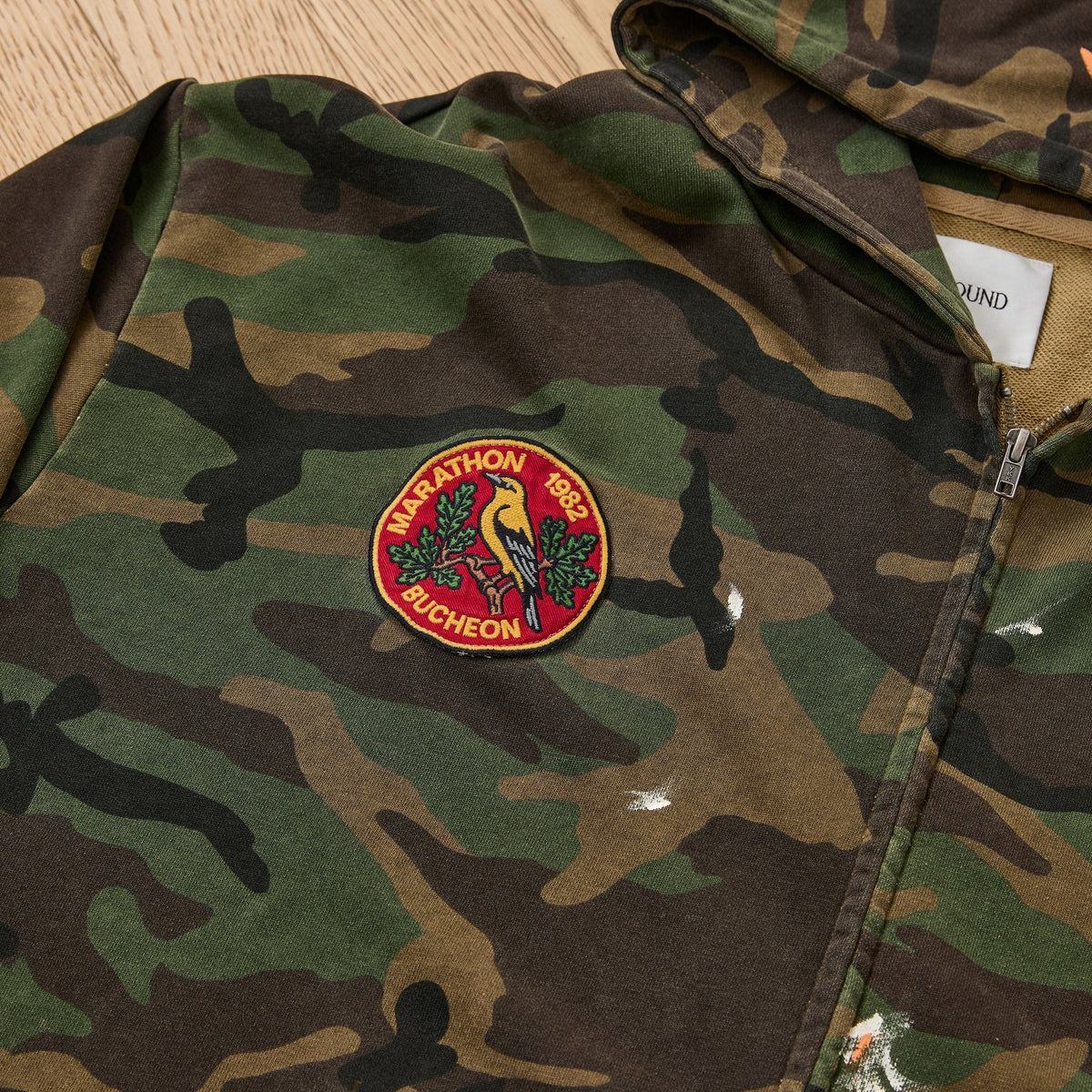 Patch Camo Zip Up Hoodie Vintage Woodland, detail 3