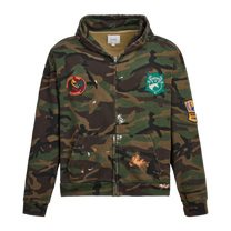 Patch Camo Zip Up Hoodie Vintage Woodland, front