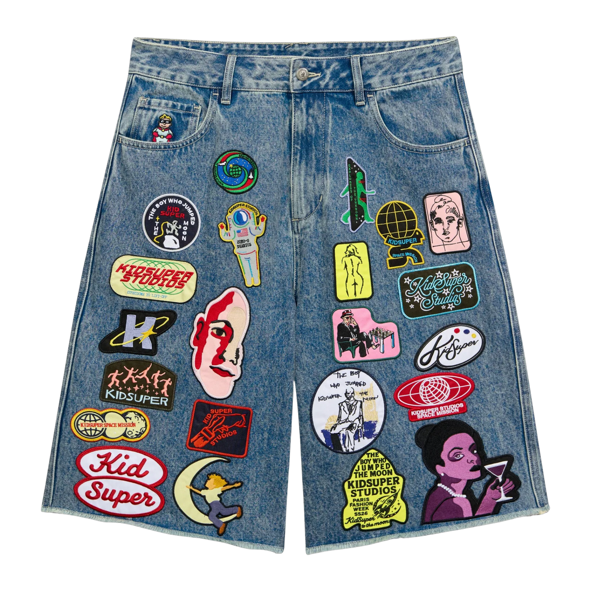 Patches Denim Long Short Dark Blue