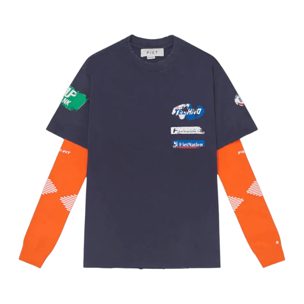 Piet F.C. Knitted Sleeve T-shirt - Navy/Orange