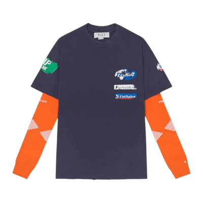 Piet F.C. Knitted Sleeve T-shirt - Navy/Orange