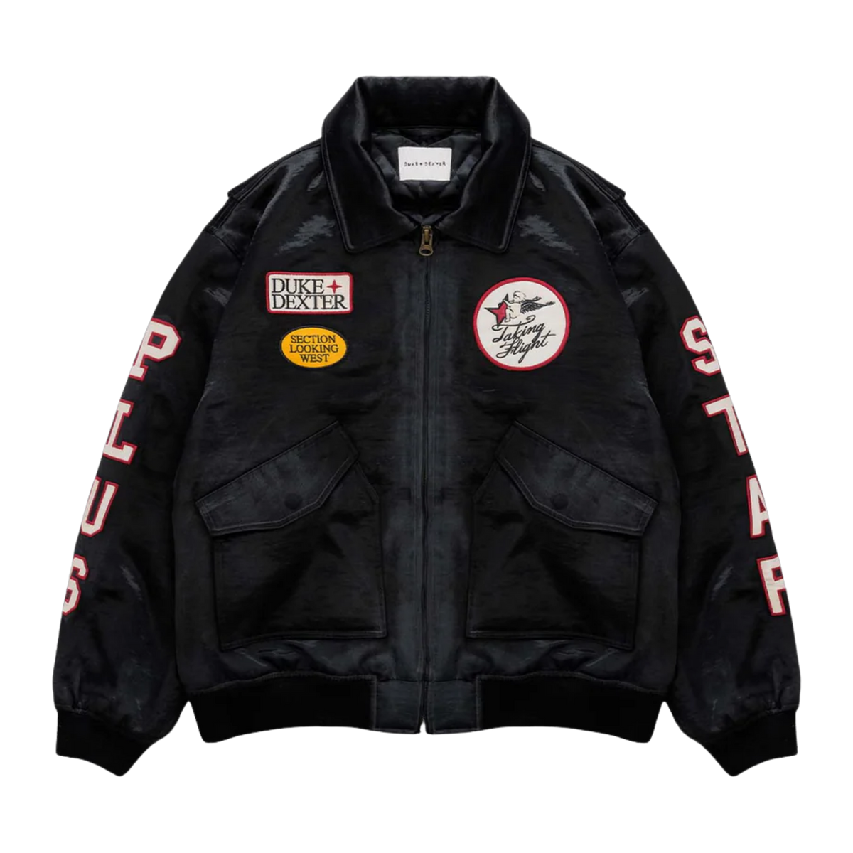 PLUS BLACK SATIN BOMBER JACKET