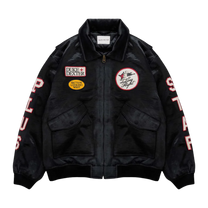 PLUS BLACK SATIN BOMBER JACKET