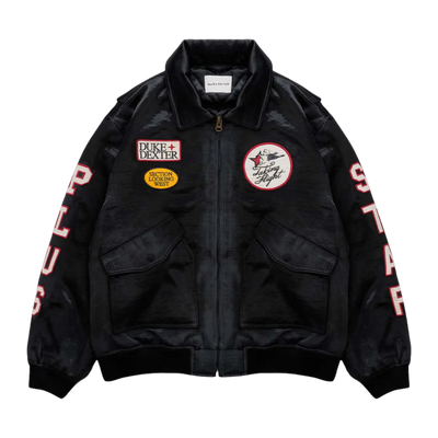 PLUS BLACK SATIN BOMBER JACKET