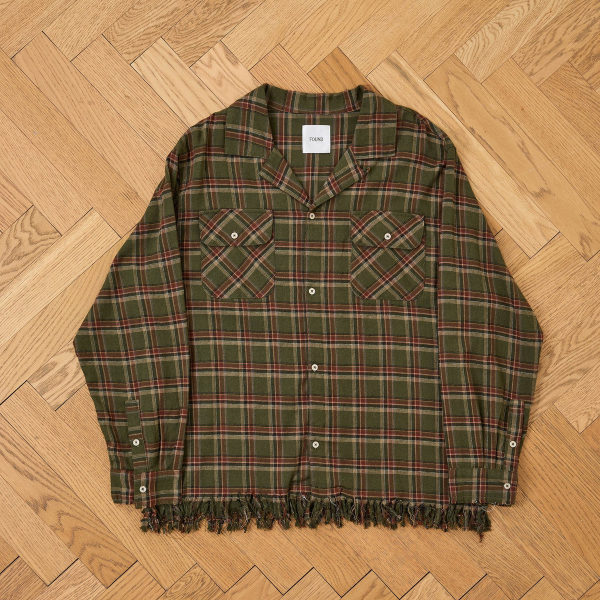 Raw Cut Fringe Plaid Camp Shirt Green, detail 1