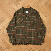 Raw Cut Fringe Plaid Camp Shirt Green, detail 1