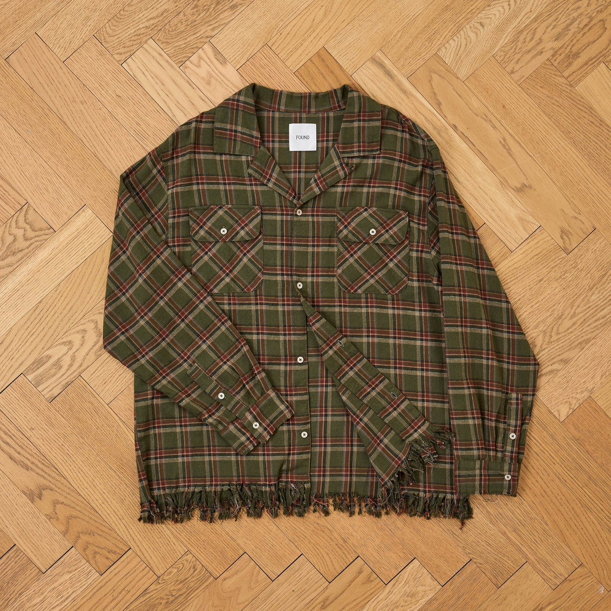 Raw Cut Fringe Plaid Camp Shirt Green, detail 2