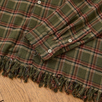 Raw Cut Fringe Plaid Camp Shirt Green, detail 3