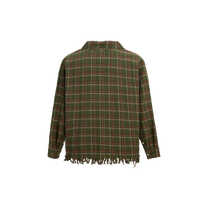 Raw Cut Fringe Plaid Camp Shirt Green, back