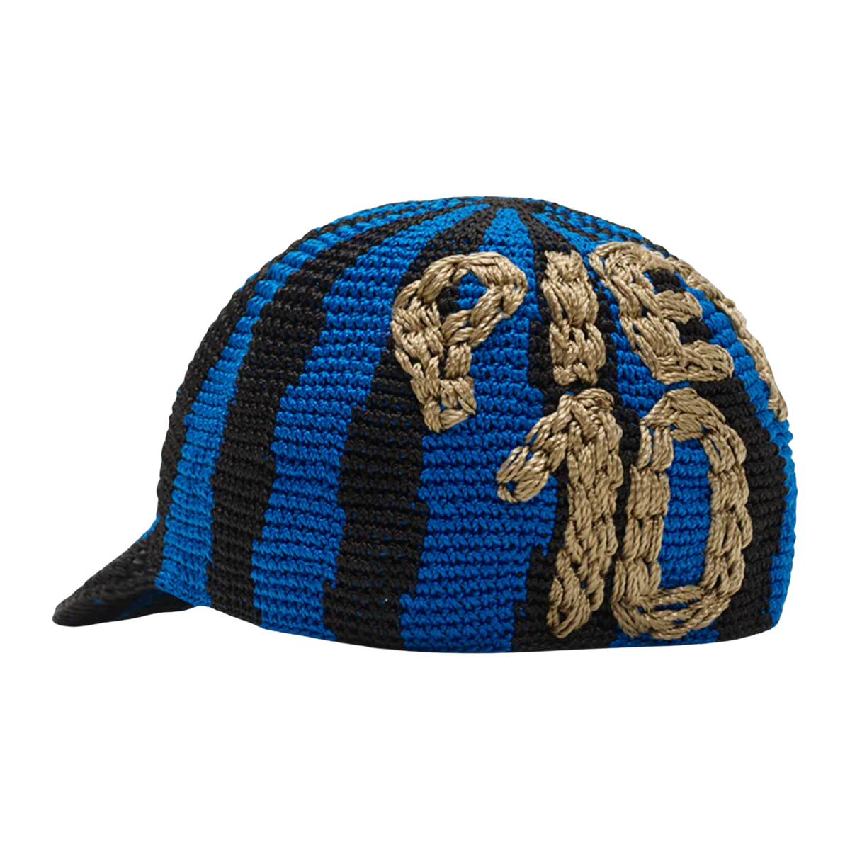 Striped Crochet Cap Blue