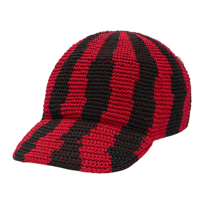 Striped Crochet Cap Red