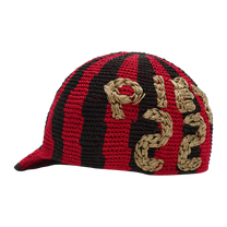 Striped Crochet Cap Red