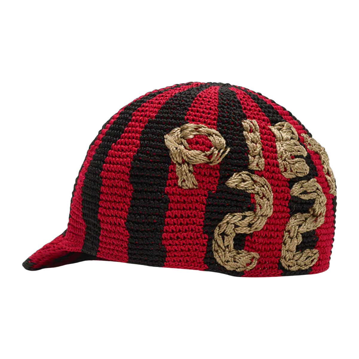 Striped Crochet Cap Red
