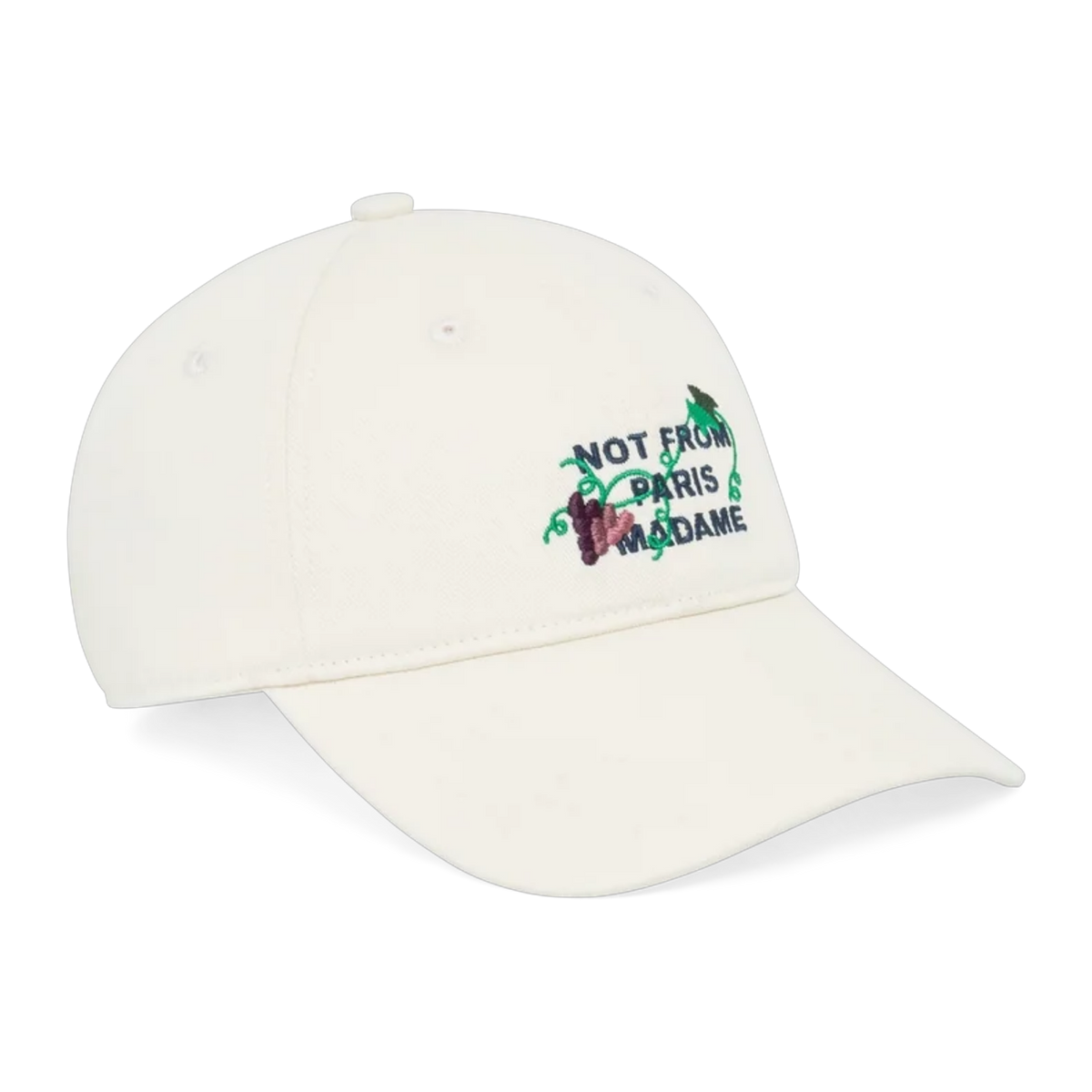 Vine Embroidered Slogan Cap Off White