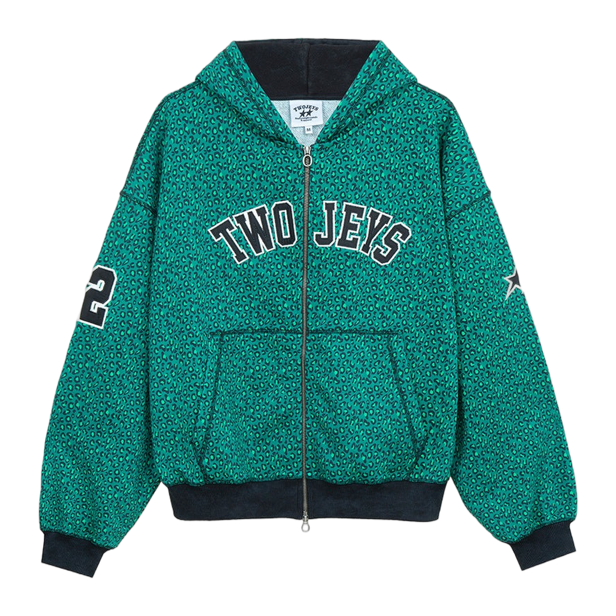 Two Jeys Vintage Varsity Zipper Green Cheetah