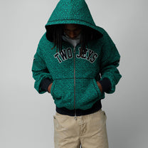 Two Jeys Vintage Varsity Zipper Green Cheetah